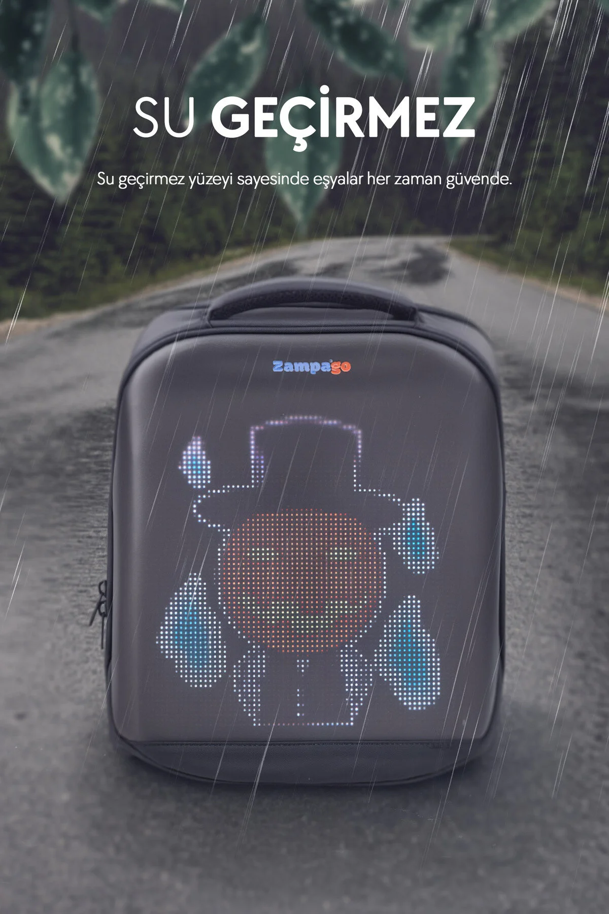 Zampago Led Ekranlı Akıllı Sırt Çantası Sert Kasa, Usb Şarj Girişli, Animasyonlu Işıklı Ekran Siyah