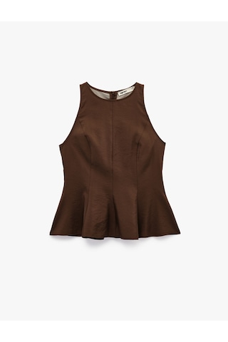 Koton Modal Kumaş Slim Fit Kolsuz Bisiklet Yaka Peplum Top Kahverengi 6sak30087pw Kahve