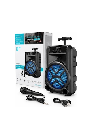 Gts-1630 8 İnç Bluetooth 5.0 Rgb Led Işıklı Taşınabilir Fm Radyo Usb Tf Kart Aux Kablolu Mikrofonlu