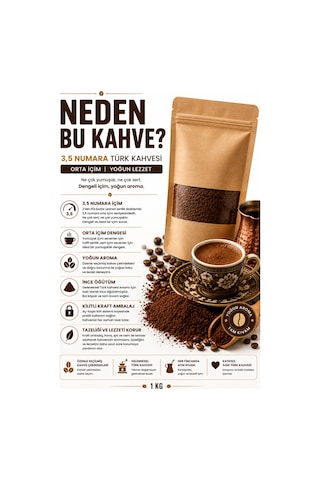 3,5 Numara Çekilmiş Türk Kahvesi 1 Kg Orta İçim Yoğun Lezzet