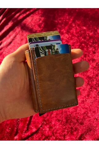 Suni Deri Erkek Mekanizmalı Vegan Deri Kartlık Cüzdan Portföy Taba