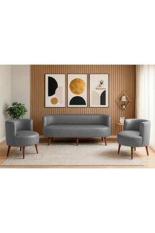 Sydney Koltuk Takımı 3+1+1 Dekoratif Modern Deri Koltuk Seti Ofis Ve Ev Kullanımı - Gri Gri