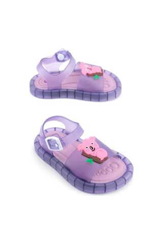 Gezer Yazlık Kız Çocuk Suni Deri Işıklı Rahat Taban Bilekten Ayarlanabilir Günlük Sandalet LILA