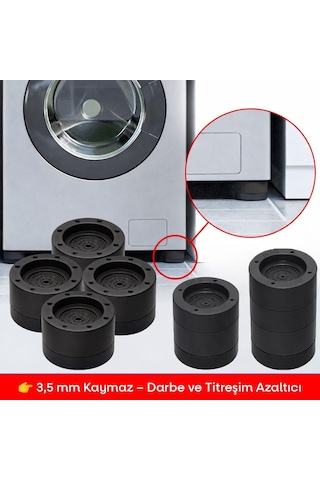Tineke Beyaz Eşya Ayağı Çamaşır Makinesi Mobilya Titreşim Önleyici Kaydırmaz Yükseltici 4 Lü Set Siyah 8.5 Diğer