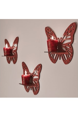 Dekoratif Ceviz Kelebek Duvar Rafı 3'lü Set