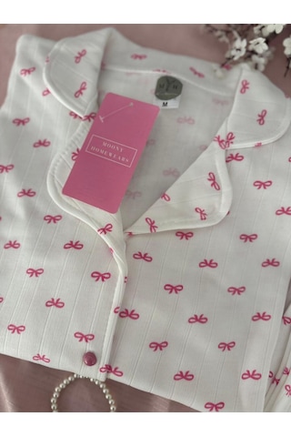 Mh Moony Homewears Girly Kışlık Termal Merlin Kumaş Pijama Takımı Pembe Ve Krem