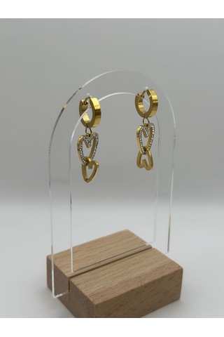 Arnes Jewelry Çelik Zirkon Taşlı Kalpli Küpe Ar303nes Gold