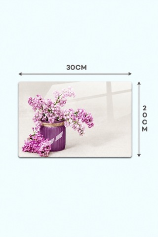 Gökçeoğlu Cam Kesme Tahtası Mor Çiçek Ve Saksı Temalı - Cam Kesme Tablası 20cm X 30cm Çok Renkli