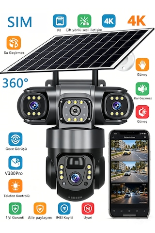 Güneş Enerjili 3 Kameralı Güvenlik 4k Mobil Uygulama İle 3 Kamerayı Kolayca Yönlendirin 3 Ptz