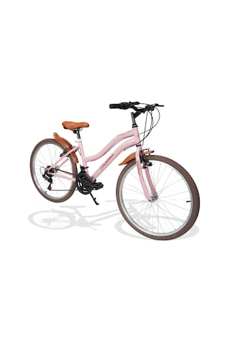 Sarissa Vintage 24" Jant 21 Vites Çelik Kadro V Fren Unisex Şehir Bisikleti Pembe Kahverengi Lastik Pembe