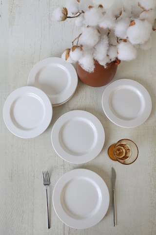 Keramika Beyaz Assos Pasta Tabağı 22 Cm 6 Adet 006 Beyaz