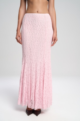 Veylia Uzun Pembe Dantel Etek Pembe