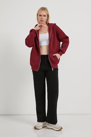 Armalife 2501 Fermuarlı Kapşonlu Oversıze Üçiplik Şardonlu Kadın Sweat Bordo