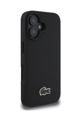 Apple Uyumlu iPhone 16 Kılıf Lacoste Lisanslı Pu Pike Desen Arka İkonik Timsah Dokuma Logolu Siyah