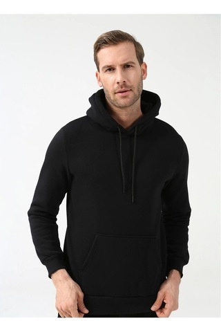 Süvari Kapüşonlu Yaka Regular Kalıp Düz Siyah Sweatshirt Siyah