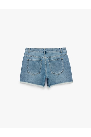 Koton Pamuklu Yüksek Bel Taş Detaylı Mini Denim Şort Orta İndigo 6sal40246md