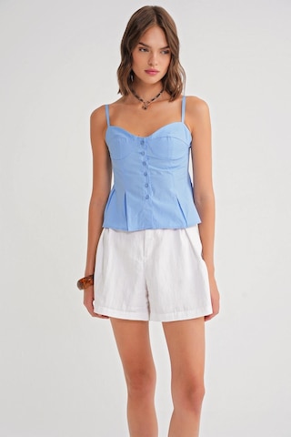 4737 Kadın Düğmeli Kuplu Pileli Bluz Mavi Mavi