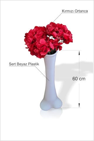 Kaliteli Düz Beyaz Konik 60 Cm Vazo Büyük Kırmızı Ortanca Çiçek