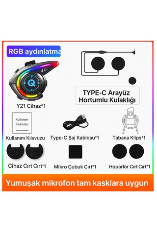 Rgb Işık Efektli Intercom Bluetooth Motosiklet Kask Intercom