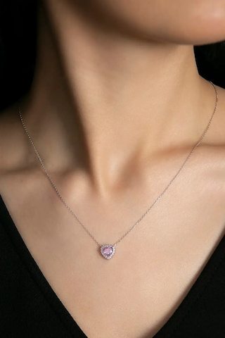 Swarovski Pembe Kalp Taşlı S Model Gümüş Kolye