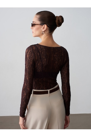 Dilvin 32764 Kayık Yaka Dantel Top-koyu Kahve