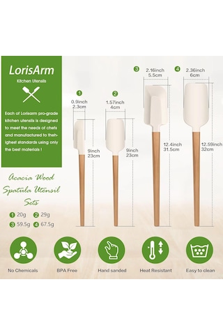 Yaleker Büyük Ve Küçük Silikon Spatula Seti - Gıda Grubu, Isı Dayanıklı, Tek Parça, Pasta Ve Krema Uygulama, Ev Fırıncılığı Gereci Ahşap