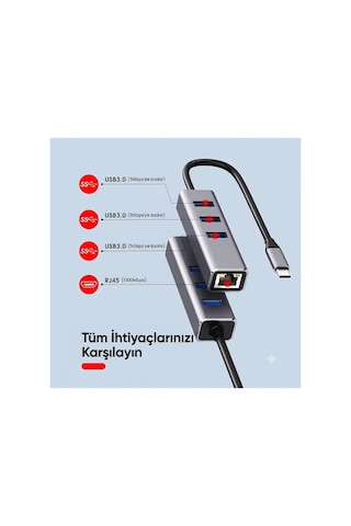 4'ü 1 Arada Type-c Hub Çoklayıcı - 1000mbps Gigabit Ethernet Rj45 Ve 3 Port Usb 3.0 Adaptör-jl-c3103a