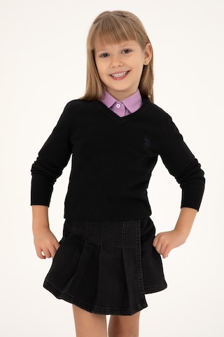 U.S. Polo Assn. Kız Çocuk Siyah V Yaka Basic Kazak 50294198-VR046