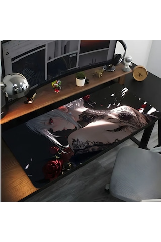 Kızıl Güller Anıme Baskılı 90x40 Kaymaz Taban Mousepad 90x40cm