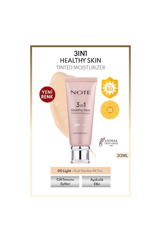 Note Cosmetics 3 İn 1 Healthy Skin Tinted Moisturizer Spf 50 Renk Ton Eşitleyici Aydınlatıcı Krem 00 Light Açık Ton