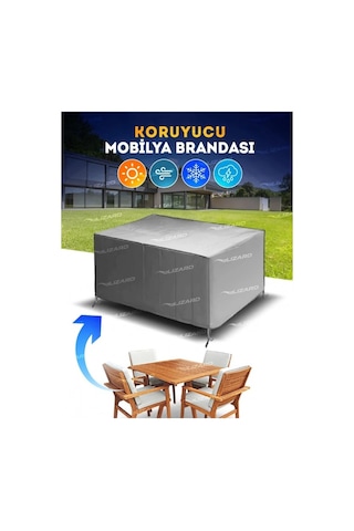 Mobilya Masa Sandalye Bahçe Koruma Kılıf Örtüsü Gri 320x200x75cm Su Geçirmez