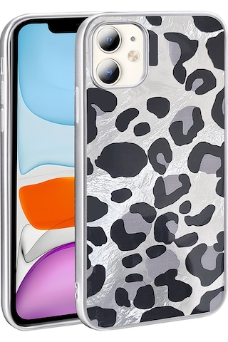 Apple Uyumlu iPhone 11 Kılıf Desenli Zore Mep Kapak Gri Leopar
