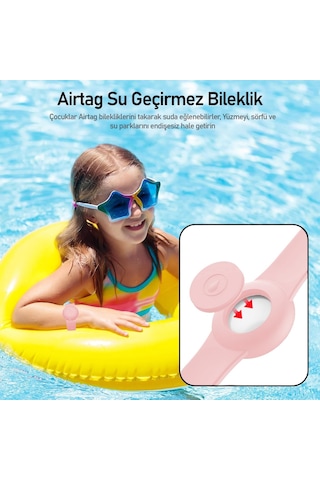 Lexroo Buff Tagsafe Çocuk Bileklik Silikon Airtag Uyumlu Kılıf Saat Hafif Su Geçirmez Pembe Standart
