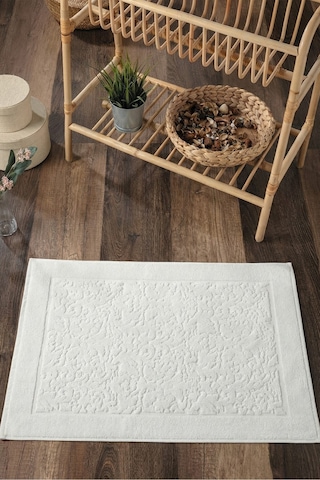 Damask Desenli Ayak Havlusu 1 Adet - 60x100 Cm Yumuşak & Kalın - %100 Pamuk Ekru Ekru