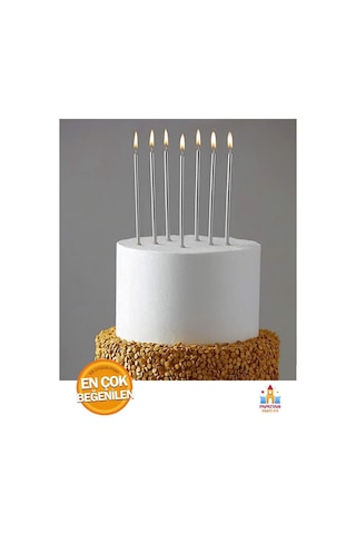Şık Gümüş Pasta Mumları: Metalik Renkli 20 Cm Altlıkla 6'lı Set Tüm Yaşlar