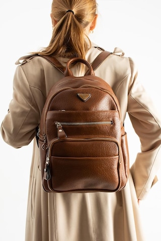 Vegan Deri Kadın Sırt Çantası 35 25 Cm Yağmur İtici Kumaş Mega Bag Günlük Kullanıma Uygun Taba