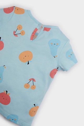 DeFacto Kız Bebek Pijama Takımı Desenli Kısa Kollu Penye Üst Beli Lastikli Şort E9604A525SMBE54 Mavi