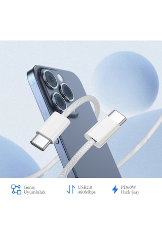 Yediseven Yds-60wb Type C To Type C 60watt Apple Uyumlu iPhone 15 Şarj Kablosu