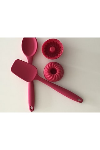 Pink Rose Bybirgül Silikon Spatula & Kaşık & Muffin Kalıbı Kırmızı
