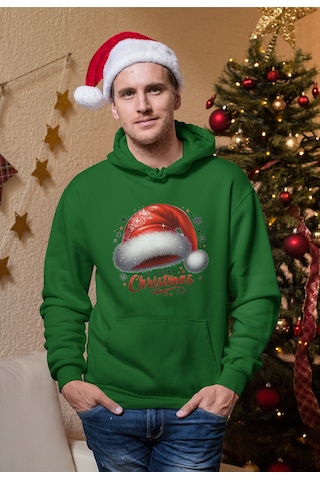 Stil X Yeni Yıl Baskılı Erkek Sweatshırt, Chrıstmas Temalı Yeşil-1
