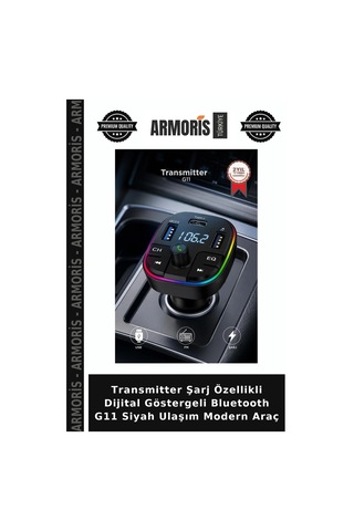 Transmitter Şarj Özellikli Dijital Göstergeli Bluetooth G11 Siyah Ulaşım Modern Araç