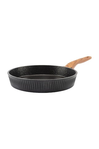 Febern Premium Bio Granit Alüminyum Döküm Nisch Tava Seti Siyah-koyu Ahşap Kulp