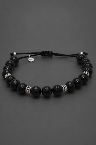 Safir Jewellery Oniks Doğal Taşlı 8mm - 925 Ayar Gümüş Süslemeli Makrome Örgülü İpli Erkek Bileklik – Hediye Kutulu