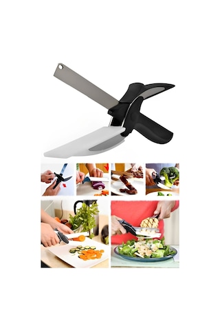 Pratik Düz Kesim Panolu Mutfak Makası Salata Sebze Et Kesme Tahtalı Makaslı Bıçak Clever Cutter