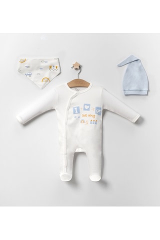 Babydonat Araba Desenli Mavi 4'lü Erkek Bebek Tulumu Mavi