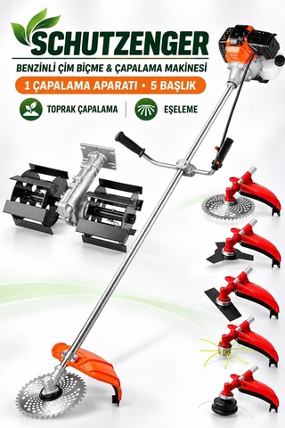 Schutzenger Hp-89 Benzinli Eleşeme Çapalama Makinesi Ot Çim Çalı Biçme Motoru Tüm Başlıklar Set Tarla Bahçe Seti
