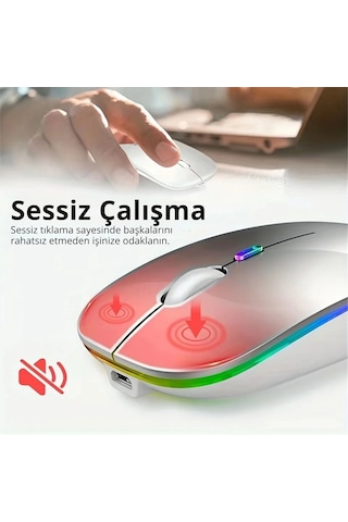 Shopy Tech Çift Mod Kablosuz Mouse Bluetooth 5.2 + 2.4g Şarjlı Sessiz Tıklama Rgb Işıklı 500 Mah Gü Diğer