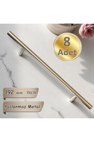 8 Adet Boy Kulp İnox 192 Mm Kulp Mobilya Mutfak Dolabı Çekmece Dolap Kapak Kulpu Kulbu Metal Kulpları Bej