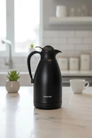 2 Litre Kapasiteli Çelik Termos, Siyah Renk, Şık Açık Beyaz