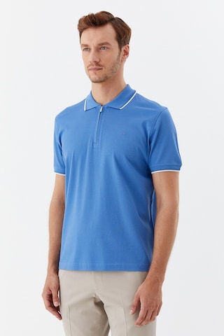 Sabri Özel Mavi Regular Fit %100 Pamuk Fermuarlı Polo Yaka T-shirt